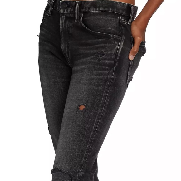 Moussy Vintage Lenwood Black Distressed Mid Rise Tapered Jeans - Picture 6 of 11